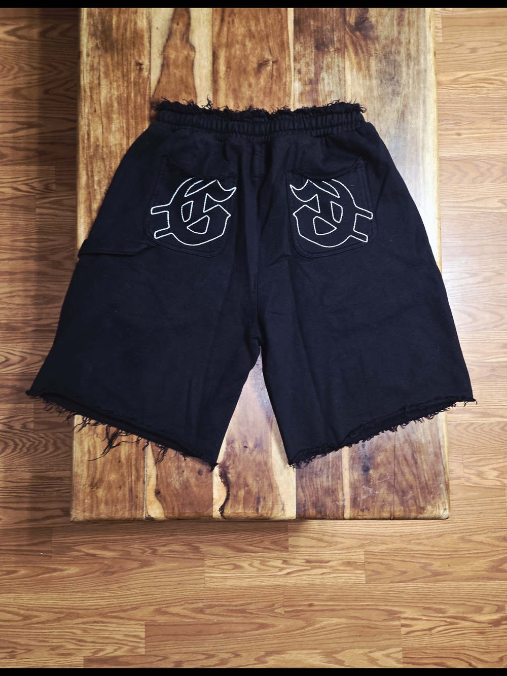 GODSPEED Men's Black Frayed Drawstring Shorts